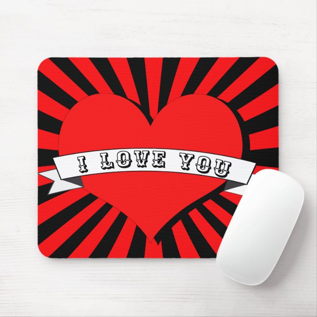 I LOVE YOU Mit Herz & Band strahlen Mouse Mat (With Mouse)