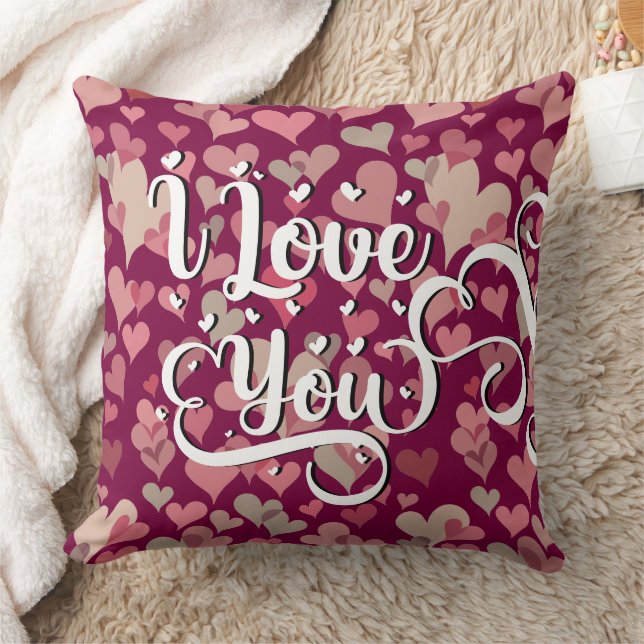 I Love You Modern Cute Pink Girly Heart Pattern Cushion (Blanket)