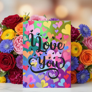 I Love You Modern Heart Elegant Colourful Cheerful Card