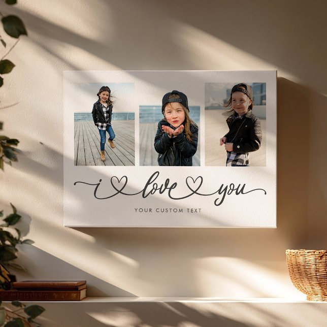 I Love You Modern Heart Script Photo Collage Canvas Print (Creator Uploaded)