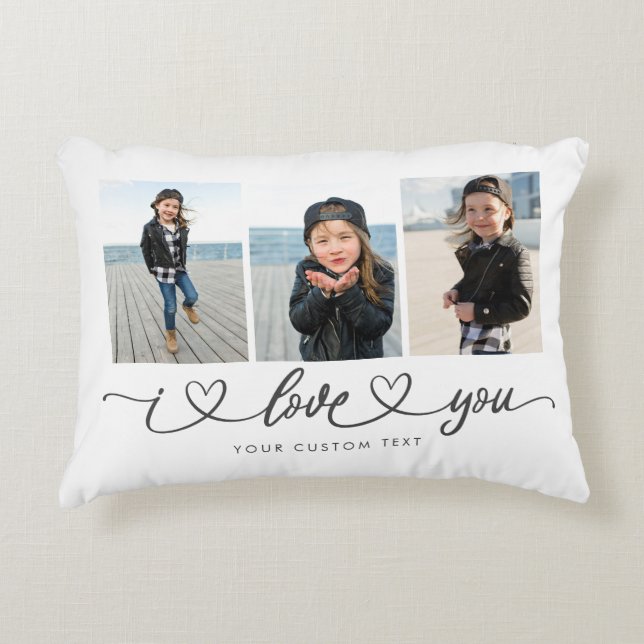 I Love You Modern Heart Script Photo Collage Decorative Cushion (Front)