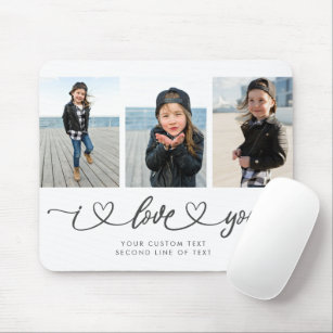 I Love You Modern Heart Script Photo Collage Mouse Mat