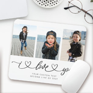 I Love You Modern Heart Script Photo Collage Mouse Mat