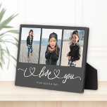 I Love You Modern Heart Script Photo Collage Plaque<br><div class="desc">I Love You! Great custom photo gift for grandparents, Valentine's Day, Mother's or Father's Day, or the Holidays: This modern photo plaque is easy to customise with your 3 favourite photos. The text below can be personalised to read the name of the child or family members as well another possible...</div>