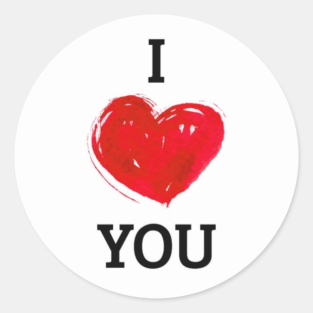 I Love You Modern Red Heart | Valentine's Day Classic Round Sticker (Front)