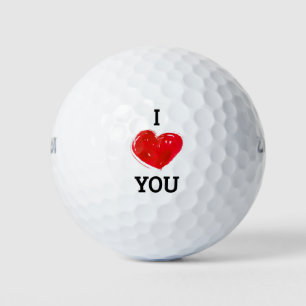 I Love You Modern Red Heart Valentine's Day Golf Balls