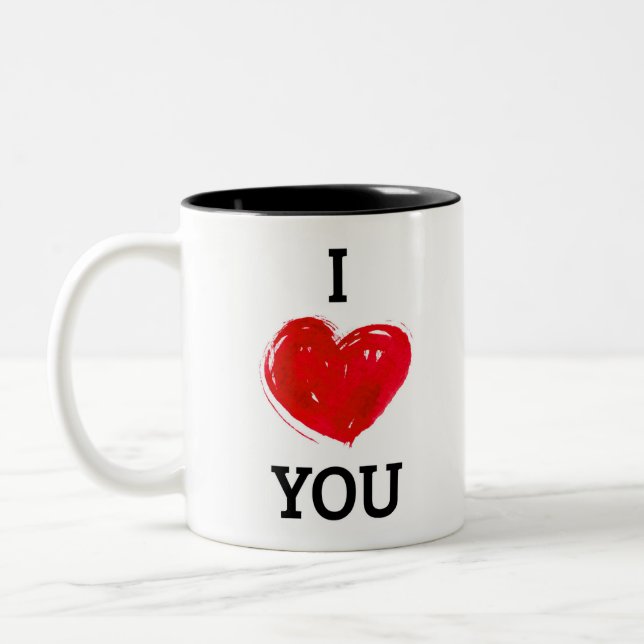 I Love You Modern Red Heart | Valentine's Day Two-Tone Coffee Mug (Left)