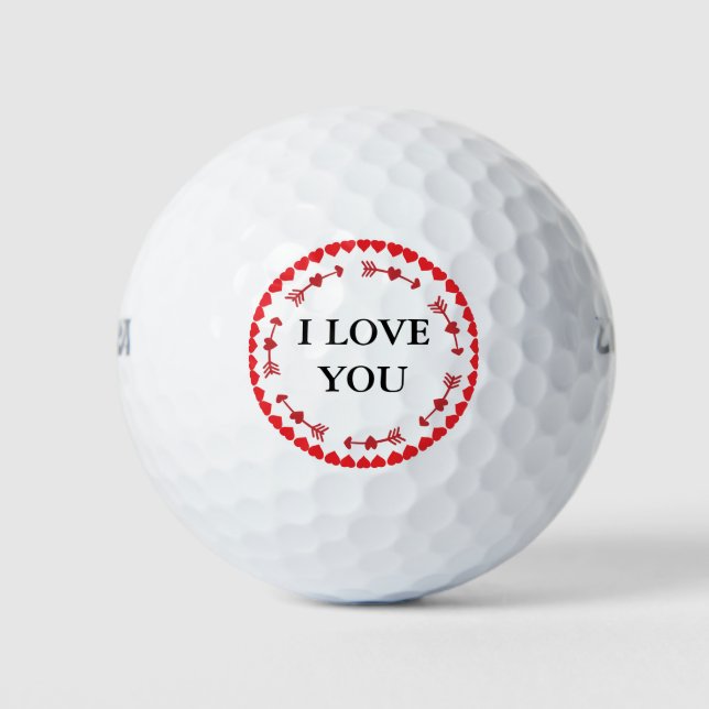 I Love You Modern Romantic Love Heart Valentine Golf Balls (Front)