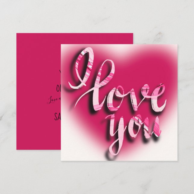 I Love You Modern Valentines Pink Heart  Holiday Card (Front/Back)