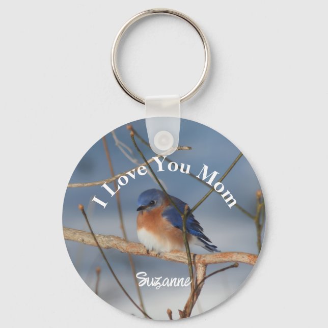 I Love You Mom Bluebird Personalized Key Ring (Front)