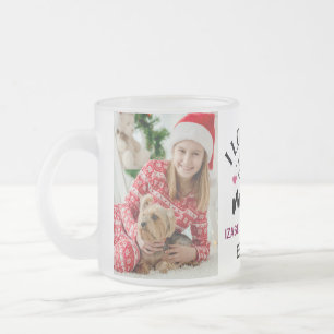 I love you Mom Elegant Script 2 Photo Collage Frosted Glass Coffee Mug