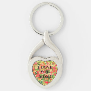 I LOVE YOU MOM, Flowers  Keychain