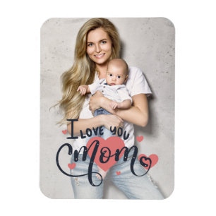 I love you mom heart typography mother's day photo magnet