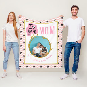 I LOVE YOU MOM Mummy Personalised Modern Photo  Fleece Blanket