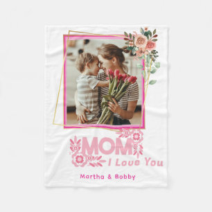 I LOVE YOU MOM Mummy Personalised Modern Photo  Fleece Blanket