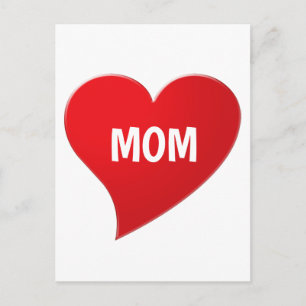 I Love You Mom, red heart white Postcard