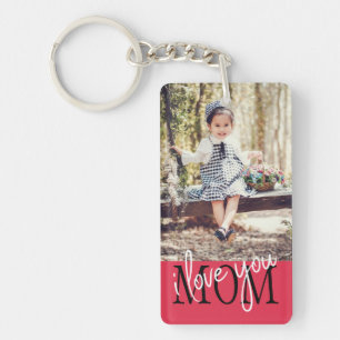 I Love You Mom Rose Gold Custom Photo Key Ring