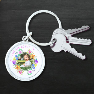 I LOVE YOU MOMMY Photo Colourful Floral Modern Key Ring