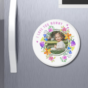 I LOVE YOU MOMMY Photo Colourful Floral Modern Magnet