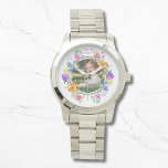 I LOVE YOU MOMMY Photo Colourful Floral Modern Watch<br><div class="desc">I LOVE YOU MOMMY Photo Colourful Floral Modern Watch features your favourite photo surrounded by a floral wreath of colourful watercolor flowers. Personalised with your text such as "I love you mummy" in modern elegant calligraphy script typography. Perfect for birthday, Christmas, Mother's Day and more. PHOTO TIP: centre your photos...</div>