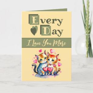 I love you more cats green yellow Valentine Card