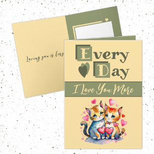 I love you more cats green yellow Valentine Card