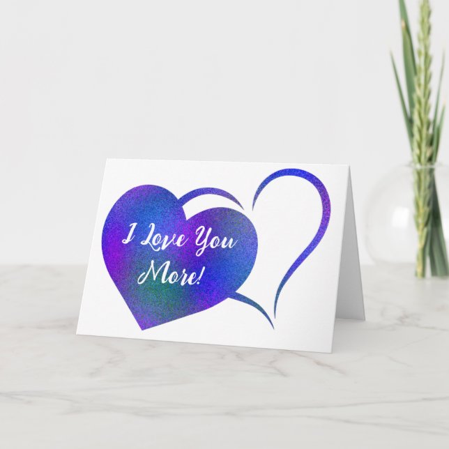 I Love You More Faux Glitter Purple Hearts Card (Front)