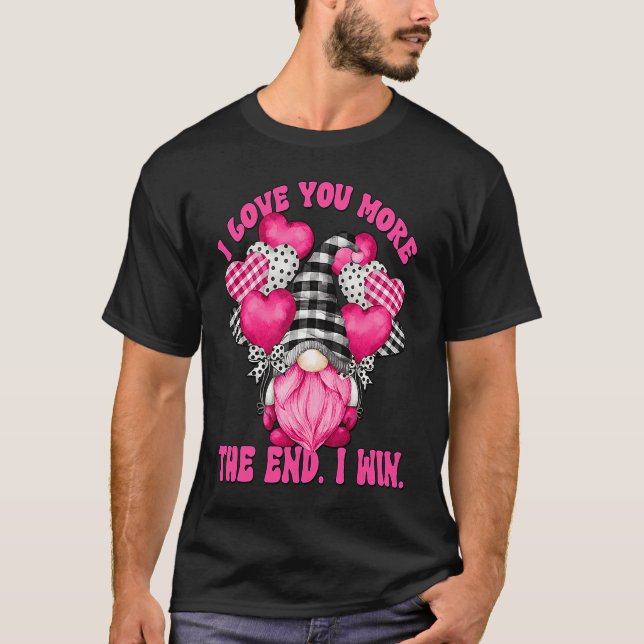 I Love You More Gnome With Heart Balloons Pink Buf T-Shirt (Front)