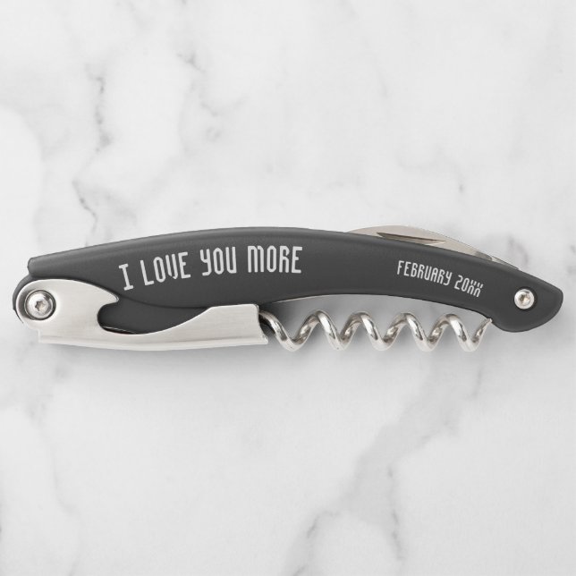 I love You More | Monogram Date Black Corkscrew (Front)