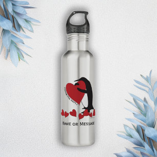 I Love You More! Penguin and Red Heart 710 Ml Water Bottle