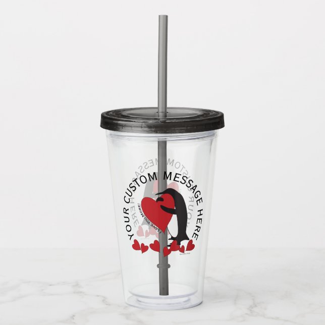 I Love You More! Penguin and Red Heart Acrylic Tumbler (Front)