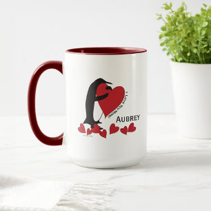 I Love You More! Penguin and Red Heart Coffee Mug