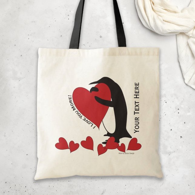 I Love You More! Penguin and Red Heart Tote Bag (Creator Uploaded)