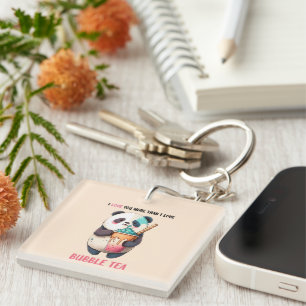 I love you more than bubble tea kawaii panda key ring