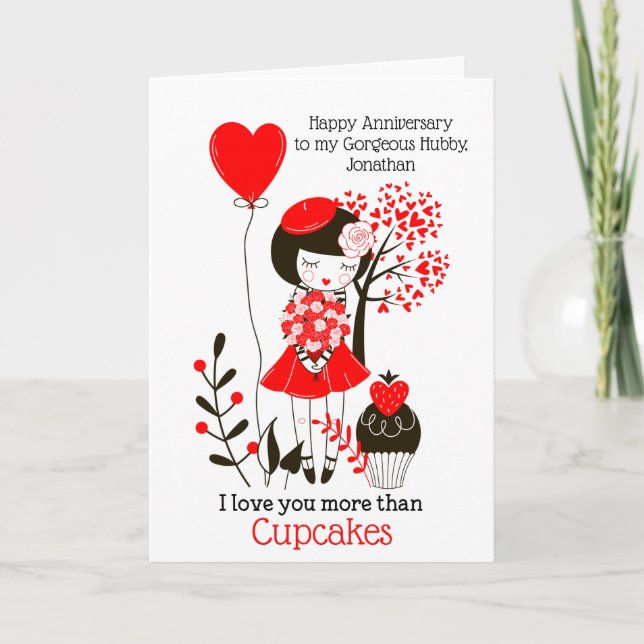 I love you more than Cupcakes/Husband Anniversary Holiday Card (Front)