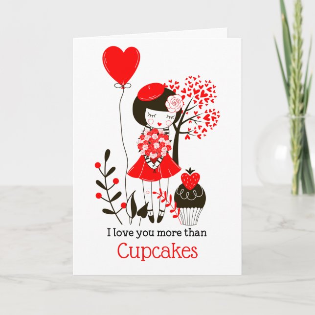 I love you more than Cupcakes/Red/Black/Valentines Holiday Card (Front)