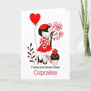 I love you more than Cupcakes/Red/Black/Valentines Holiday Card