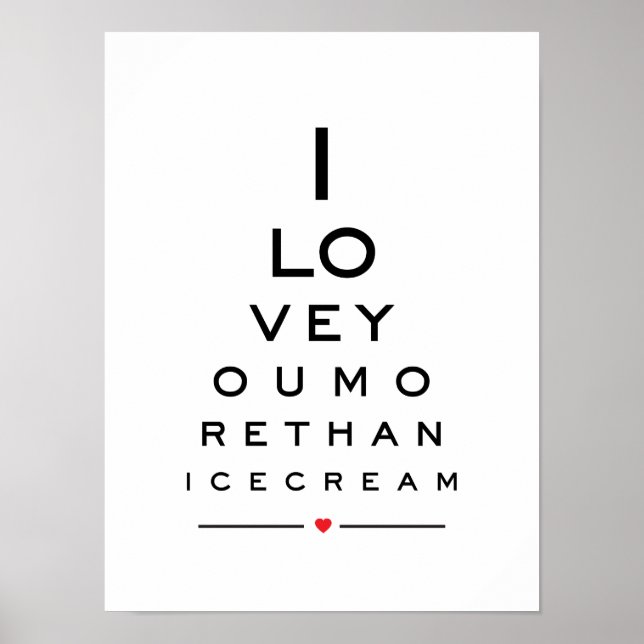 I love you more than ice cream eye chart (Front)