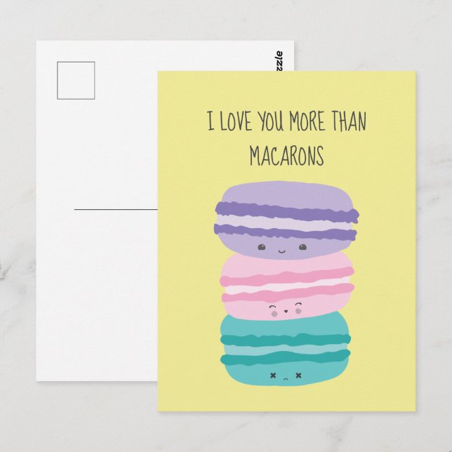 I Love you more than Macarons Kawaii Pastel Cute Postcard (Front/Back)