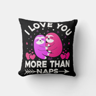 I Love You More Than Naps Pink and Purple Sloths Cushion
