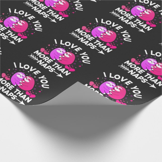 I Love You More Than Naps Pink and Purple Sloths Wrapping Paper (Corner)