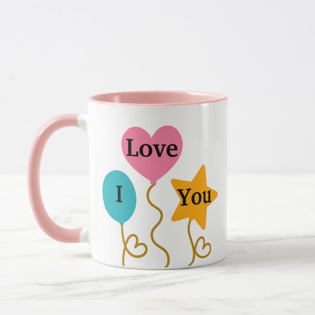 I Love You Mug - Romantic Balloons Cute Coffee Cup (Left)