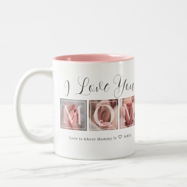 I Love You Mum 3 Photo Collage Two-Tone Coffee Mug (Left)
