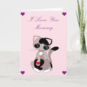 I Love You Mum Baby Card Cat with Heart Gift