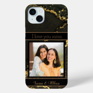 I Love you Mum Black and Gold Customisable iPhone 15 Mini Case