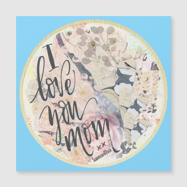 I Love You Mum Blue Watercolor Magnetic Card (Front)