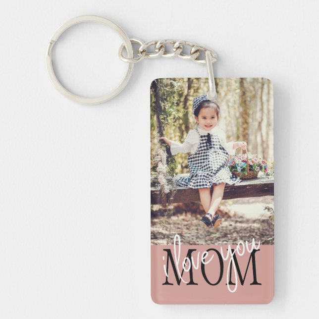 I Love You Mum Bright Rose Gold Custom Photo Key Ring (Front)