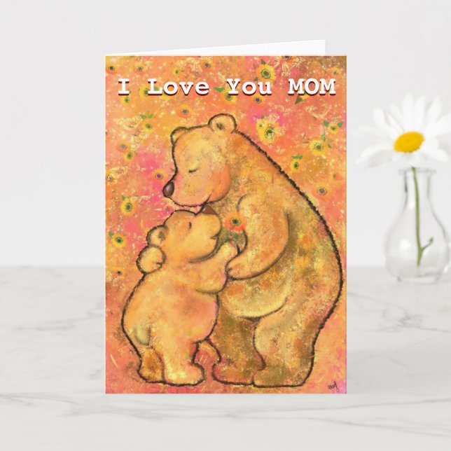 I Love You Mum Card Mum and Baby Bear (Small Plant)