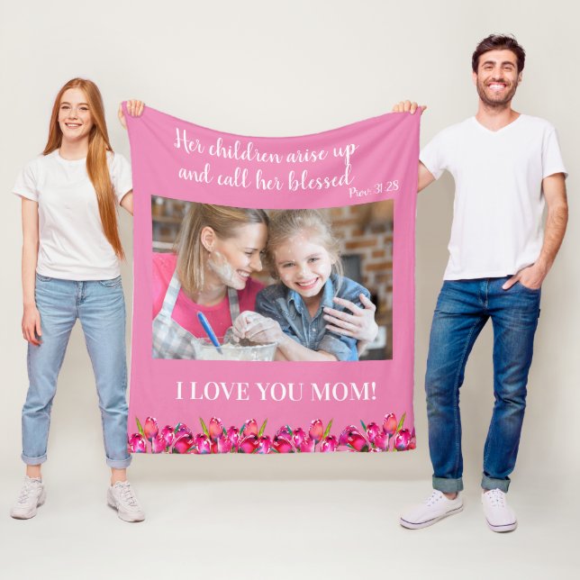 I Love you Mum Christian Bible Verse Pink Fleece Blanket (In Situ)