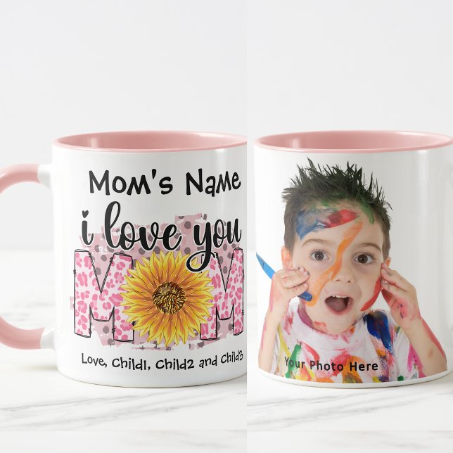 I Love You Mum Colourful Customisable Pink Photo Mug (Creator Uploaded)